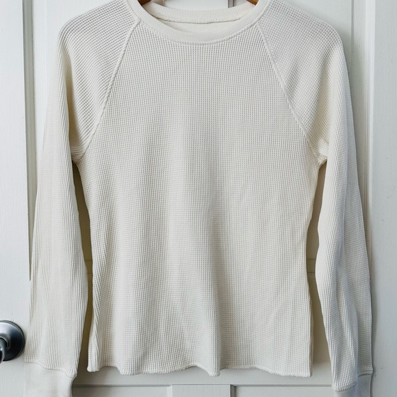 Everlane Waffle Crew Long Sleeve Tee 100% Organic Cotton Off-White Bone Size S - Picture 5 of 11